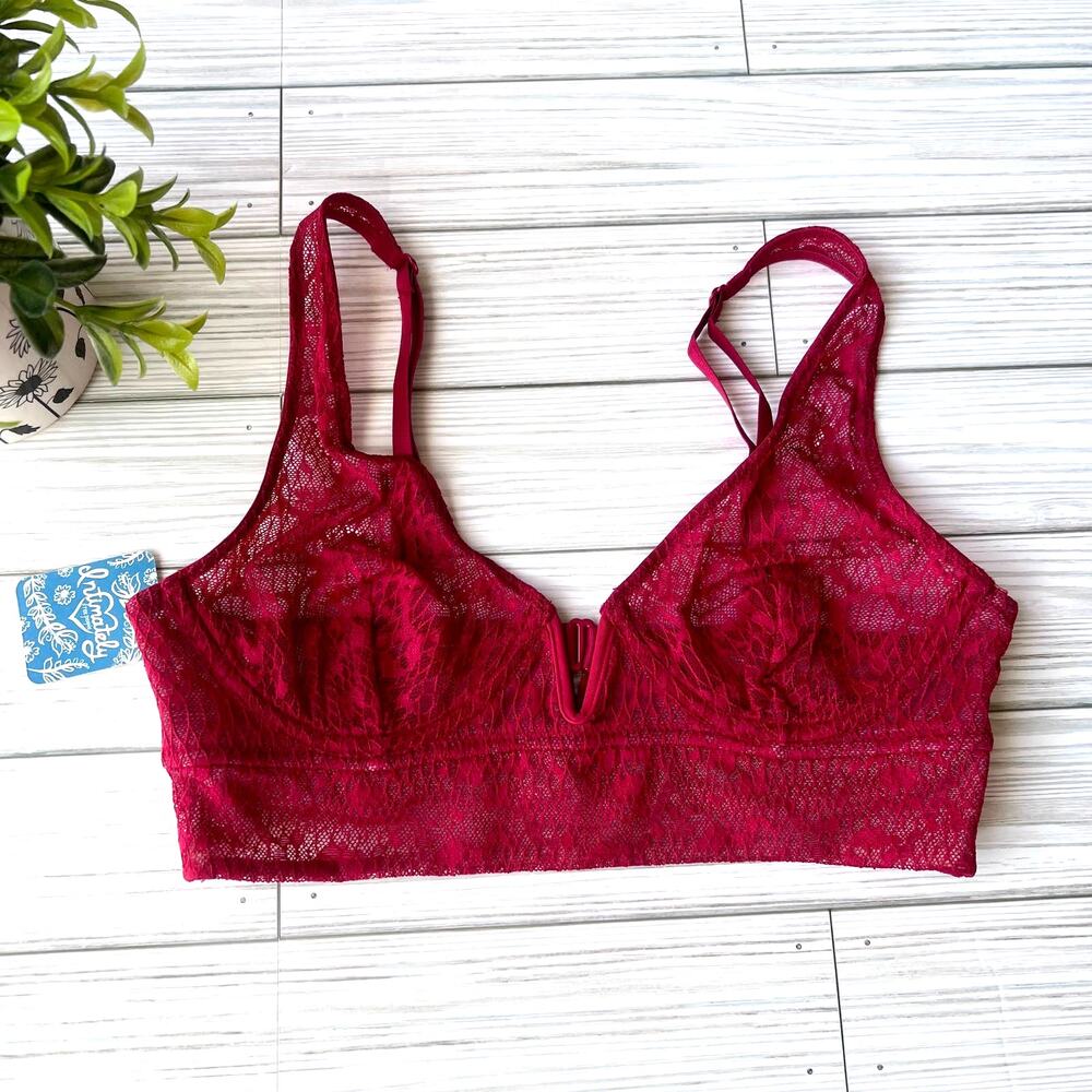 NWT Intimately Free People Red Tameka Underwire Sheer Lace Layering Bra XS